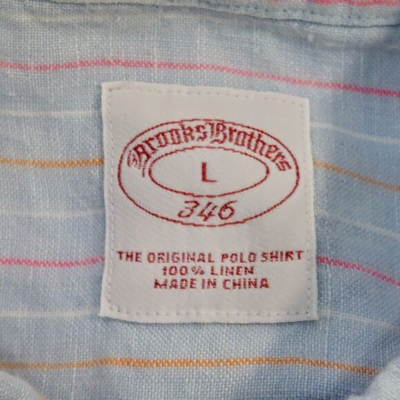 Brooks Brothers 346 Men's Large 100% Linen Striped Button Down Shirt Blue Beachy - Picture 4 of 9